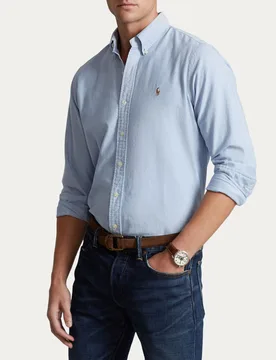 Camicia slim Polo azzurra in Oxford con colletto button-down e logo ricamato sul petto - Ralph Lauren - FashionsVida