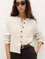 Crew Neck Cardigan With Wool Oatmeal female