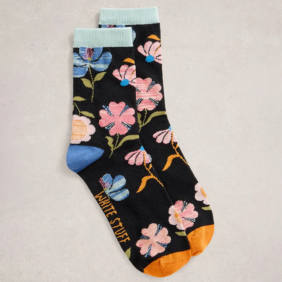 Womens Floral Organic Ankle Socks - White stuff - FashionsVida