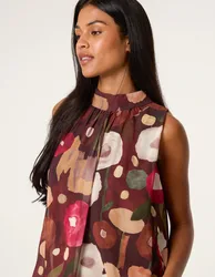 Watercolour Sleeveless High Neck Puffball Top - M/L / CHOCOLATE - female