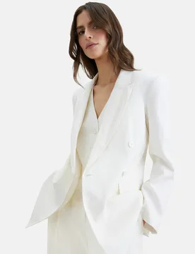 Zweireihiger Blazer mit Pattentaschen aus 100% Leinen Weiß 42 - Seidensticker - FashionsVida