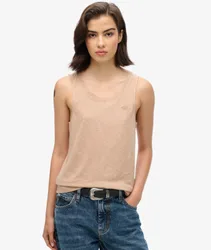 Superdry Damen Tanktop mit Weitem Rundhalsausschnitt Beige - Größe: 36