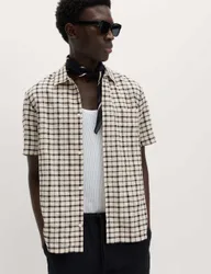 Linen Rich Check Short Sleeve Shirt Ecru Mix male