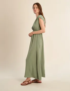 Vestido largo de manga corta detalle pliegues - Molly Bracken - FashionsVida