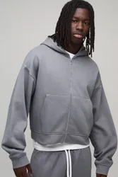 Herren Basic Verkürzter Kastenförmiger Durchgehend Reißverschluss Hoodie Sweatshirt Grey Größe XL
