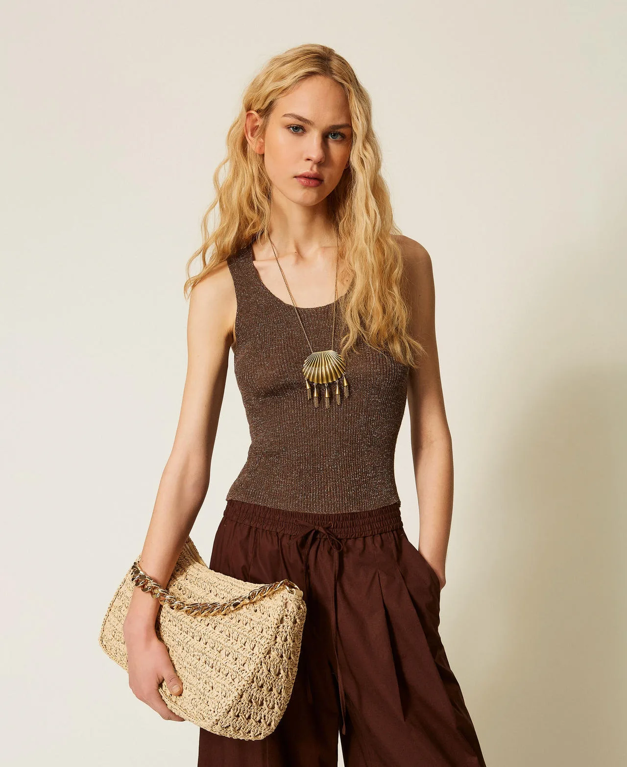 Top en maille de lin avec lurex - TWINSET - FashionsVida