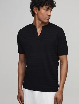 Men's Regular Fit Striped Cotton Blend Knitted T-Shirt Black Size Small Black S - boohooMAN - FashionsVida