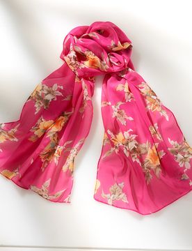 Chiffon-Schal mit Blütenmuster fuchsia