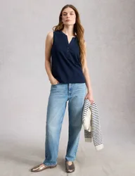 Pure Cotton Textured Notch Neck Vest Navy female