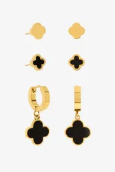 Gold Plated Waterproof Clover Earrings - Pack of 3 - Gold - Size: One Size