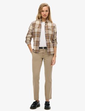 Superdry Damen Chinohose mit Mittlerer Leibhöhe Brown - Größe: 28/30
