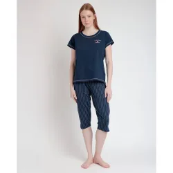 Pijama corto de mujer de punto estampado de rayas