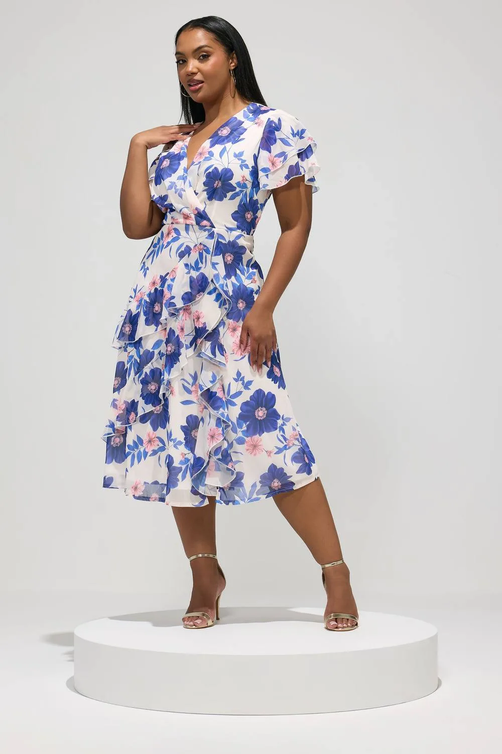 Floral Ruffle Midi Dress - Multicolor - Size: 20 - Yours - FashionsVida