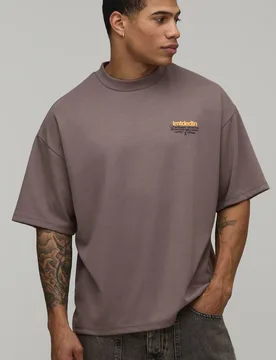 Men's Oversized Extended Neck Super Premium Heavyweight Limited T-Shirt Tobacco Size Medium Tobacco M - boohooMAN - FashionsVida