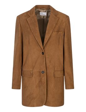 Blazer lungo in pelle scamosciata