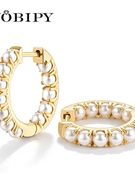 VOBIPY Pearl Hoop Earrings for Women 14K Gold Pearl Earring Neatly Inlaid With Pearls Huggie Earrings Fine Fashion Jewelry - Aliexpress - FashionsVida