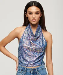Superdry Damen Neckholder-oberteil mit Wasserfallausschnitt und Pailletten Bunt - Größe: 44