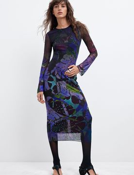 Vestido Punto Hojas M. C. Lacroix, Mujer, Poliester, Azul, XS
