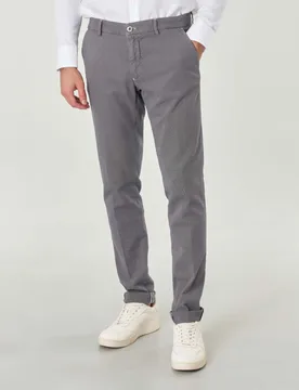 Pantaloni chino Levanto grigio slim-fit in cotone stretch a occhio di pernice - Powell - FashionsVida