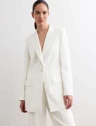Tailored Basketweave Single Breasted Longline Jacket Ivory female