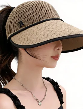 Summer Uv Protection Sun Hat 100 Percent Cotton Knitted Empty Top Ponytail Friendly Wide Brim Rollable Portable Outdoor Beach - Aliexpress - FashionsVida
