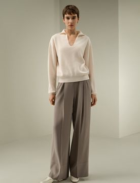 Polo Côtelé Cachemire XS - Doux, Léger & Respirant, Maille Demi-Cardigan, Col V