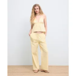 Pantalón ancho de mujer con rayas bordado