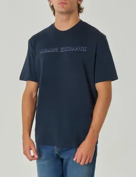 T-shirt blu mezza manica con logo scritta stampata sul petto - Armani - FashionsVida