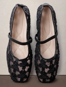 Nuevos zapatos planos tipo Mary Jane de ballet para mujer con encaje floral y malla, cómodos para el uso diario, transpirables, sin cordones, zapatos - Shein - FashionsVida