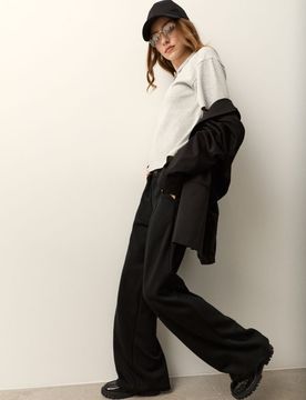 Pantaloni wide leg eleganti con misto viscosa - nero