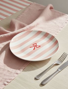 Piatto in ceramica con motivo a fiocchi - rosa pastello
