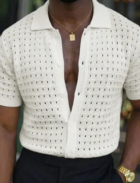 Top de punto casual versátil de un solo color con botones delanteros para uso diario para hombres - Shein - FashionsVida