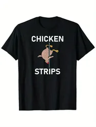 Retro Chicken Strips Graphic-Funny "CHICKEN STRIPS" Design with Cartoon Chicken-100% cotton printed men's T-shirt