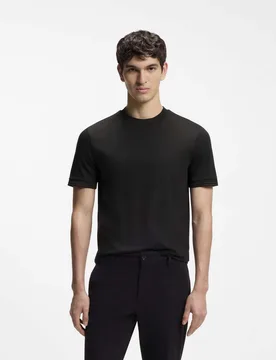 T-shirt mezza manica Tessler nera in puro cotone mercerizzato - BOSS - FashionsVida