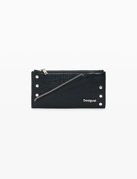Grand porte-monnaie à fermetures éclair, , PolyurÉThane, Noir, U