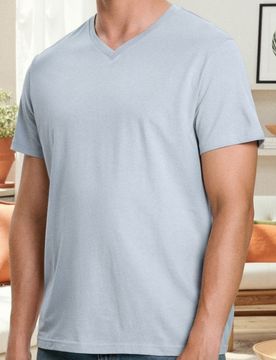 T-shirt basic con scollo a V - blu pallido