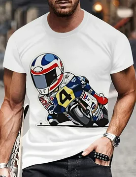 Men's racing pattern with eye-catching racing helmet and motorcycle print-100% cotton round neck short sleeve casual T-shirt - Aliexpress - FashionsVida