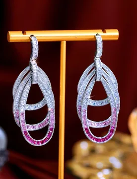Pera Unique Pink Red Cubic Zirconia Silver Color Long Dangle Multilayer Circles Drop Luxury Wedding Party Earring for Women E641 - Aliexpress - FashionsVida