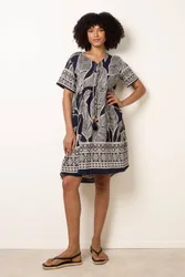 Women's Navy Short Sleeve Slip On V-neck Midi Dress Size: Medium/Large - Navy - Size: M/L