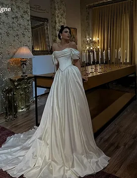 SoDigne A-line Satin Simple Wedding Dress Off Shoulder Long Bride Dresses Elegant Bridal Gowns Robe De Mairee Customized - Aliexpress - FashionsVida