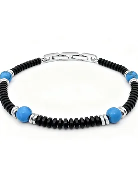 Runda Men's Adjustable Bracelet 22cm Stainless Steel Black Beads Blue Natural Stone Handmade Jewelry Accessory - Aliexpress - FashionsVida