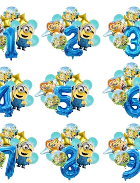 Conjunto de globos de decoración para fiesta de cumpleaños con tema azul y personaje de dibujos animados amarillo, incluyendo globos amarillos y azu - Shein - FashionsVida