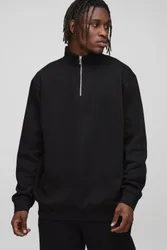 Men's Tall Essential Oversized Quarter Zip Funnel Neck Sweatshirt Black Size Medium Black M
