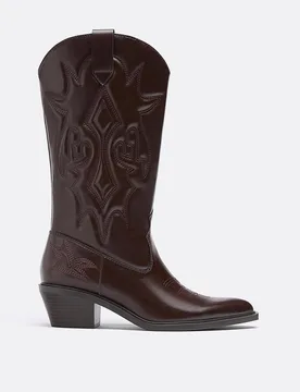 Cowboystiefel mit Absatz BRAUN 36 - Stradivarius - FashionsVida