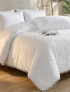 Juego de funda nórdica con bolas decorativas huecas con flores blancas de 2 piezas/3 piezas (1 funda nórdica + 2 fundas de almohada, no incluye rell - Shein - FashionsVida