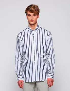 Camisa de hombre casual manga larga de rayas - Mirto - FashionsVida
