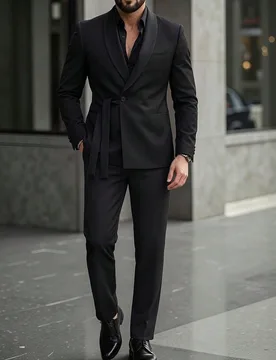 Conjunto de chaqueta y pantalones de traje negro para hombre, para ir al trabajo, ceremonia, formal - Shein - FashionsVida