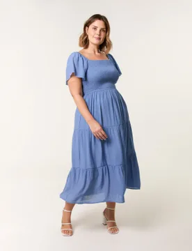Curve Flutter Sleeve Midi Dress - 18/20 / DENIM - female - Blue Vanilla - FashionsVida
