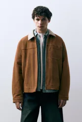 Faux Suede Jacket With Contrast Collar (Size: )