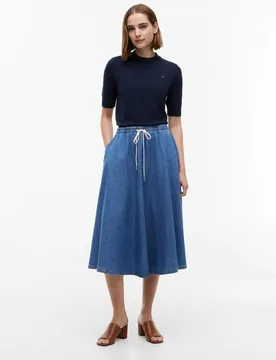 Falda midi vaquera de tencel con cintura elástica - Tommy Hilfiger - FashionsVida